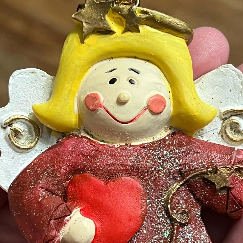 Festive Angel Ornaments 5 Inches Tall with Red Dresses Lot of Two